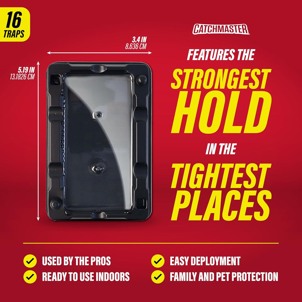 Catchmaster-16 Mouse & Insect Glue Traps, Heavy-Duty Pesticide-Free Sticky Mouse Traps Indoor for Home, Used by the PROs, Adhesive Rodent & Bug Catcher, Pest Control for House & Garage