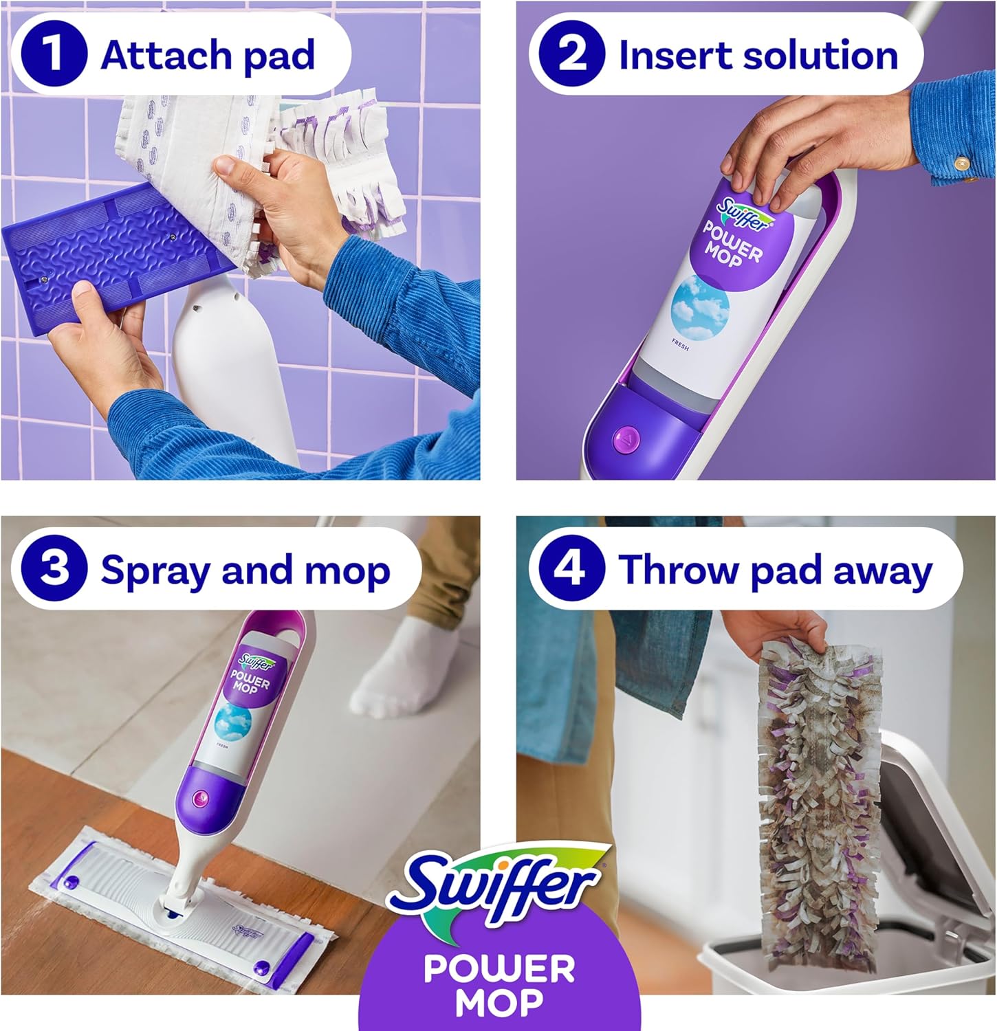 Swiffer PowerMop Multi-Surface Mop Kit for Floor Cleaning, Includes PowerMop, 2 Mopping Pad Refills, 1 Cleaning Solution with Fresh Scent and 2 Batteries - ShopUS