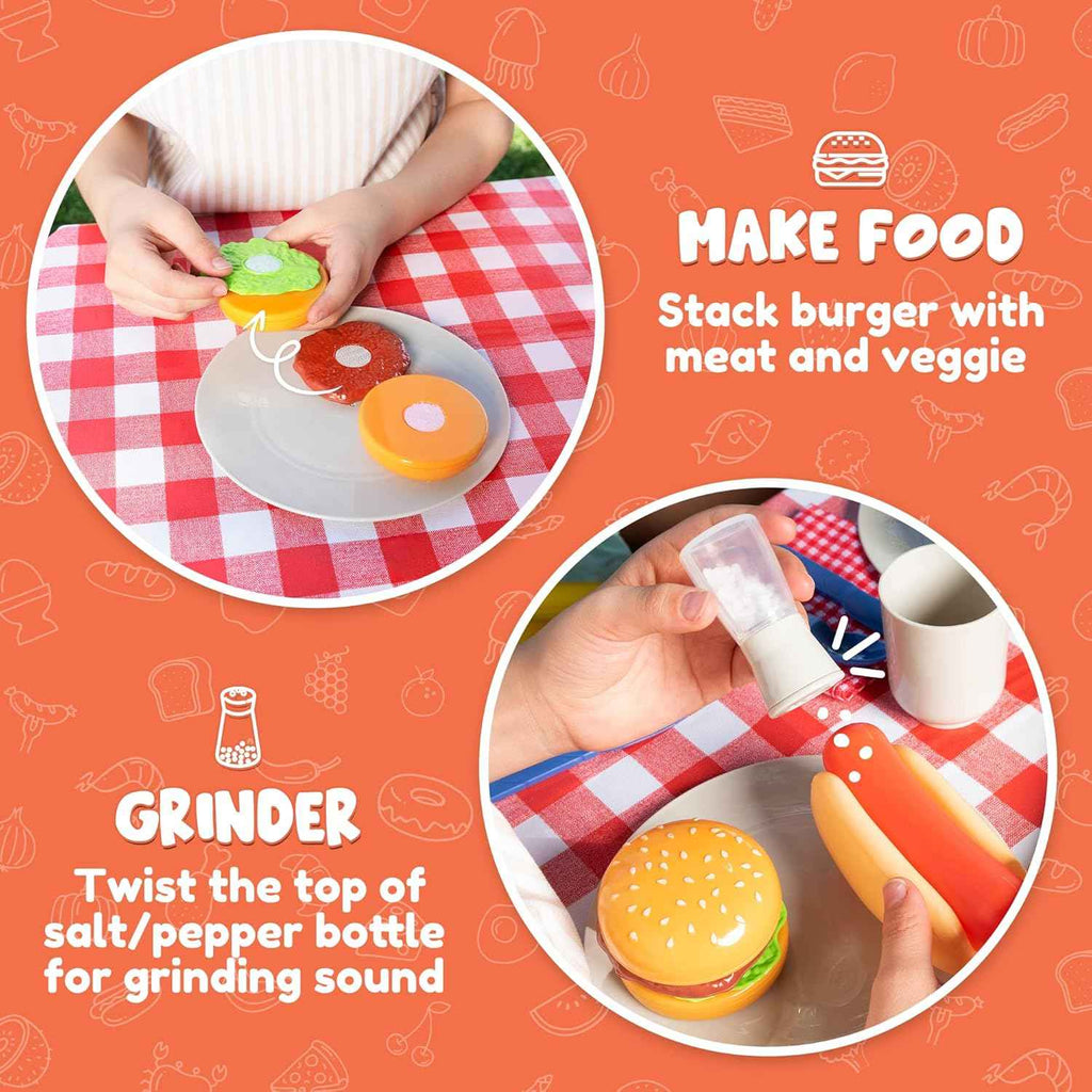 JOYIN 34 PCS Kitchen Toy Set, BBQ Play Grill, Cooking Toy Set, Little Chef Play, Kids Grill Playset Interactive BBQ for Kids with Light & Sound, Christmas Birthday Gift for 2 3 4 Year Old Boys Girls