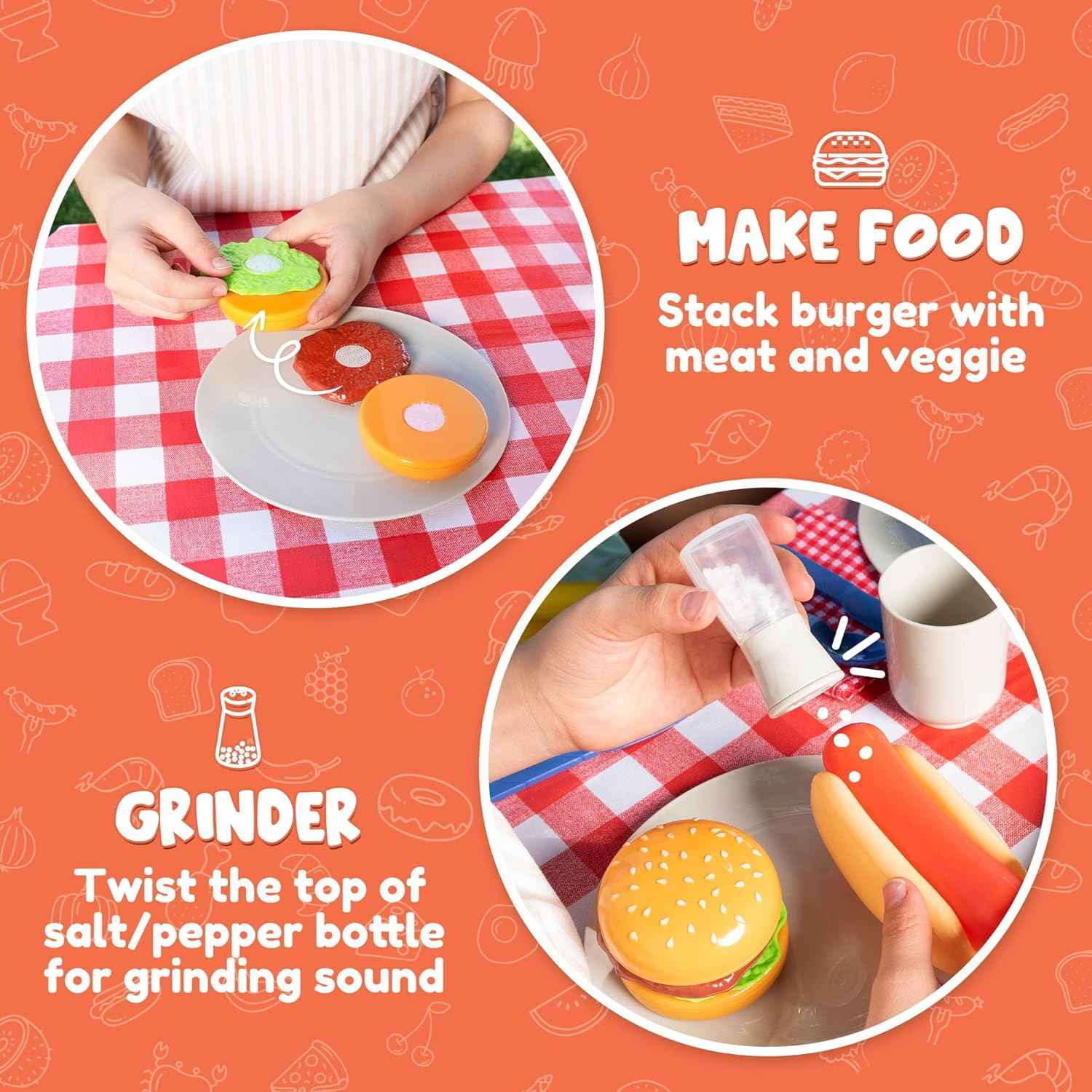 joyin 34 pcs kitchen toy set for 2-4 year old kids with grill and light & sound