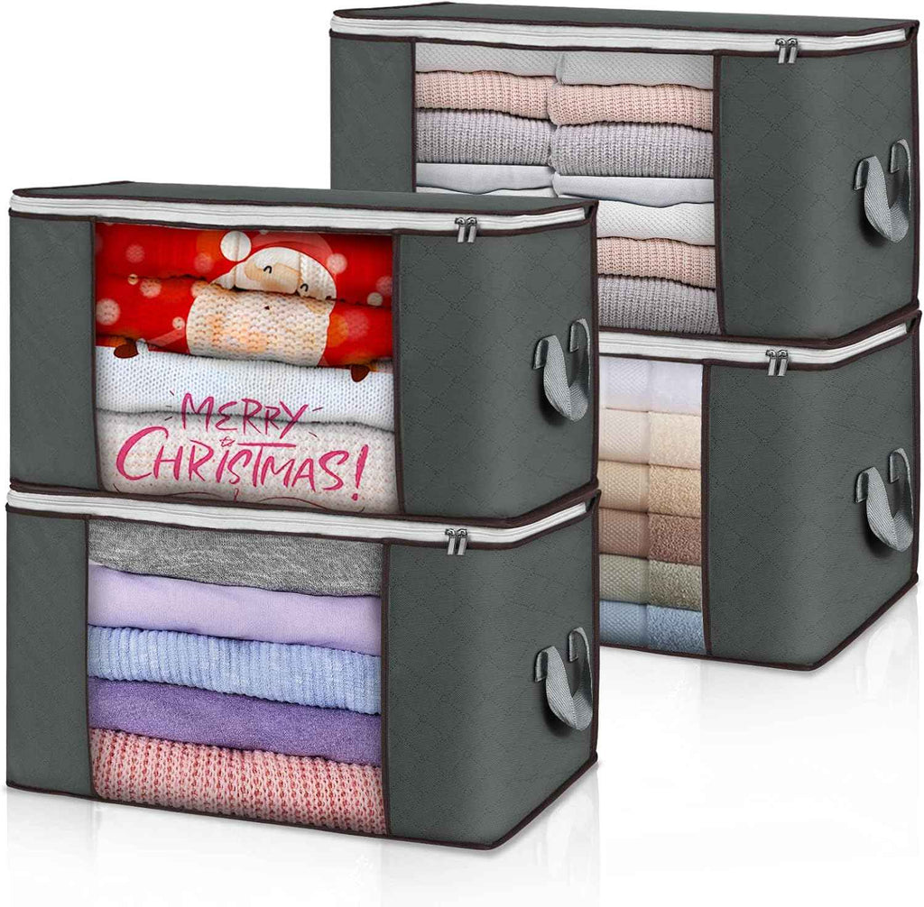 90 L Large Storage Bags, 6 Pack Clothes Storage Bins Foldable Closet Organizers Storage Containers with Reinforced Handle for Clothing, Blanket, Comforters, Bed Sheets, Pillows and Toys (Gray)