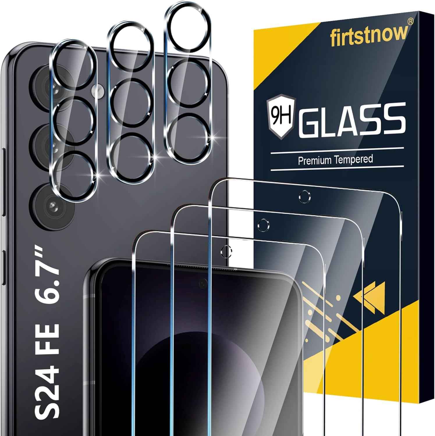 3 Pack Glass Screen Protector for Samsung Galaxy S25 Ultra [6.9 inch] + 3 Pack Camera Lens Protector, 9H Tempered Glass, Fingerprint Unlock, HD Clear Case Friendly Anti-Scratch