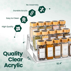 2-Pack Oizeir Clear Acrylic Spice Rack with 3-Tier Organizer for Cabinet - 10.4 x 9.6 x 4 Inches