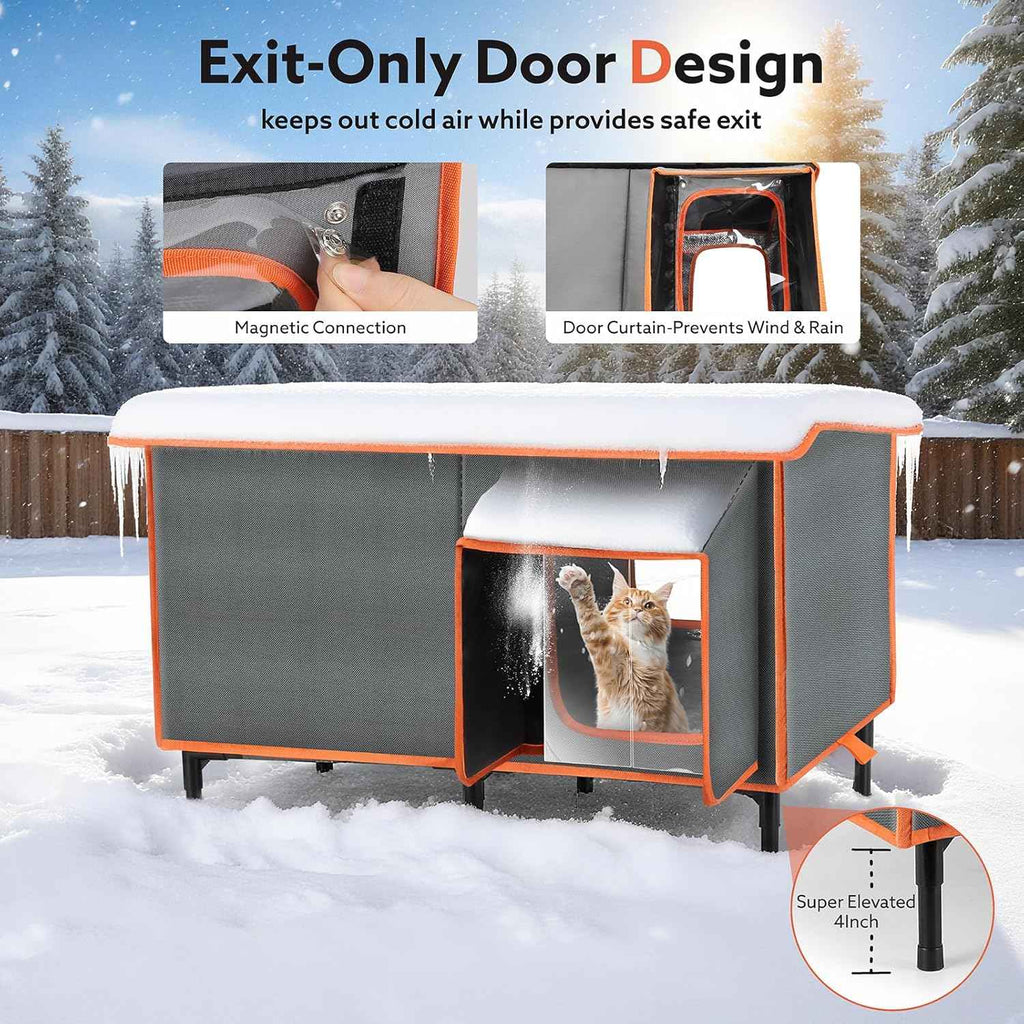 SIWA MARY Heated Cat House for Outside in Winter, Weatherproof Outdoor Cat House with Cat Heating Pad, Waterproof &Safe Escape Door, Insulated Cat Shelter with Heater for Feral Barn Cats Kitty