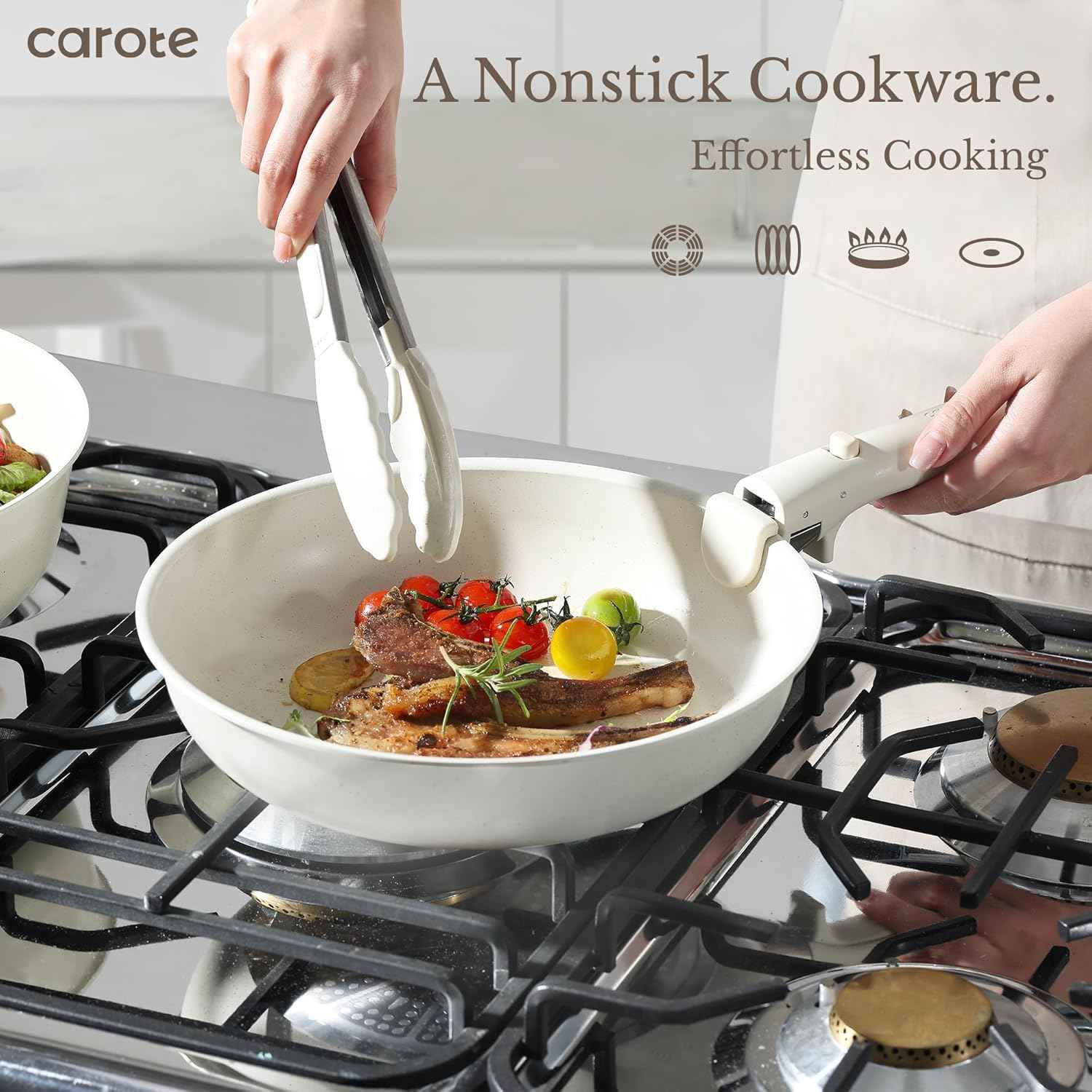 CAROTE 17pcs Pots and Pans Set, Nonstick Cookware Set Detachable Handle, Induction Kitchen Cookware Sets Non Stick with Removable Handle, RV Cookware Set, Oven Safe