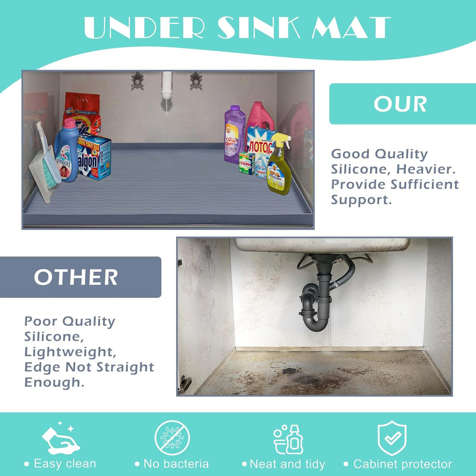URMONA Waterproof Silicone Under Sink Mat 31'' x 22'' Shelf Liner for Kitchen and Bathroom, Cabinet and Counter Protector, Storage and Organizers, Litter Mat, Pet Cat PLppy Essentials(Dark Grey)