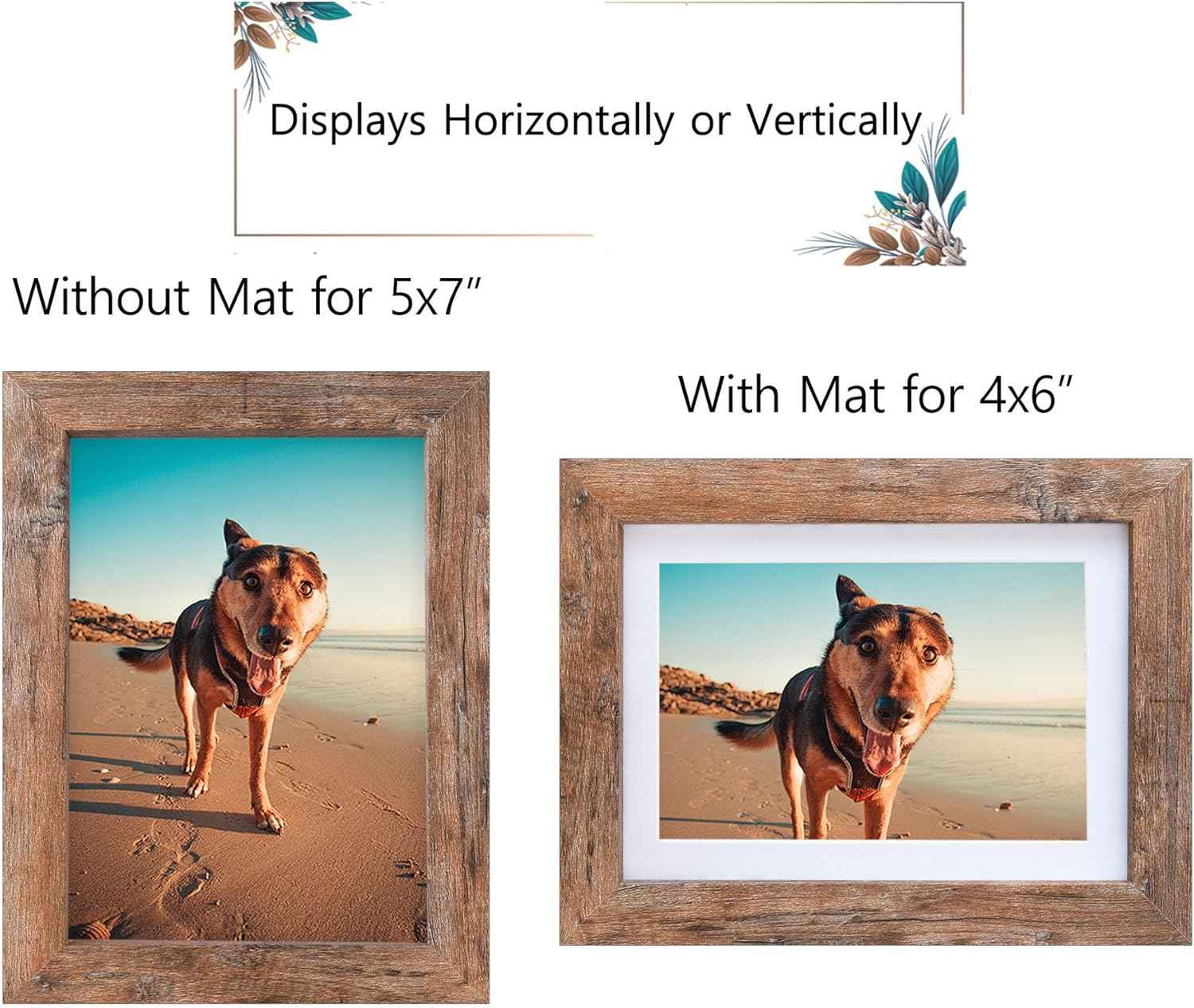 Califortree 5x7 rustic brown picture frame with shatterproof plexiglass and horizontal/vertical display