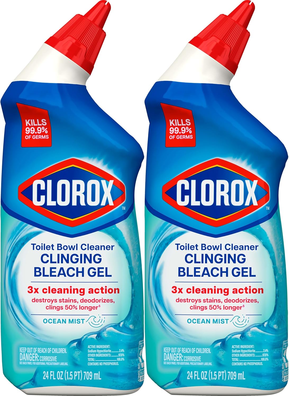 CLOROX Toilet Bowl Cleaner Clinging Bleach Gel, Ocean Mist, 24 Fl Oz, Pack of 2 (Package May Vary) - ShopUS