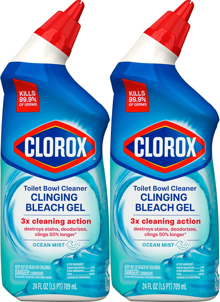 CLOROX Toilet Bowl Cleaner Clinging Bleach Gel, Ocean Mist, 24 Fl Oz, Pack of 2 (Package May Vary) - ShopUS