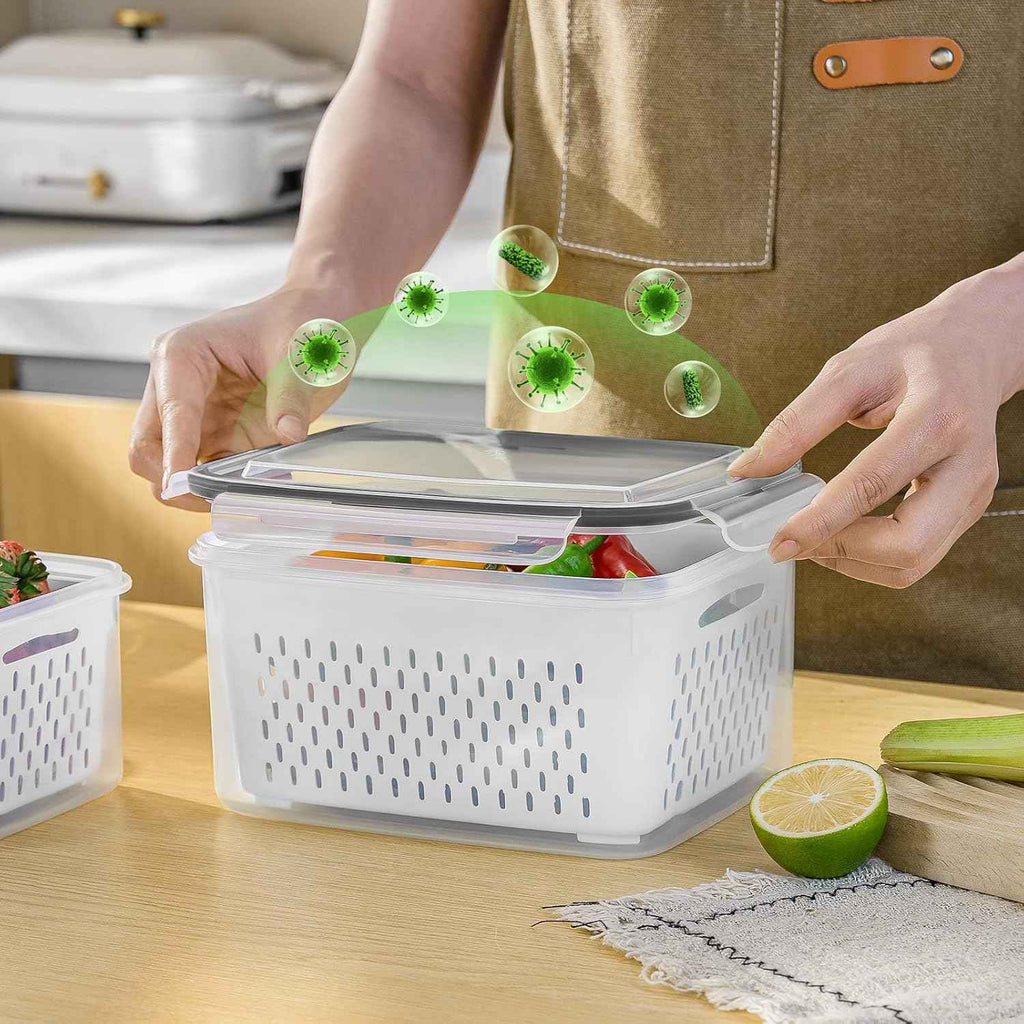 5PCS Large Leakproof Fruit Containers with Removable Colanders Dishwasher and Microwave Safe - Set of 5