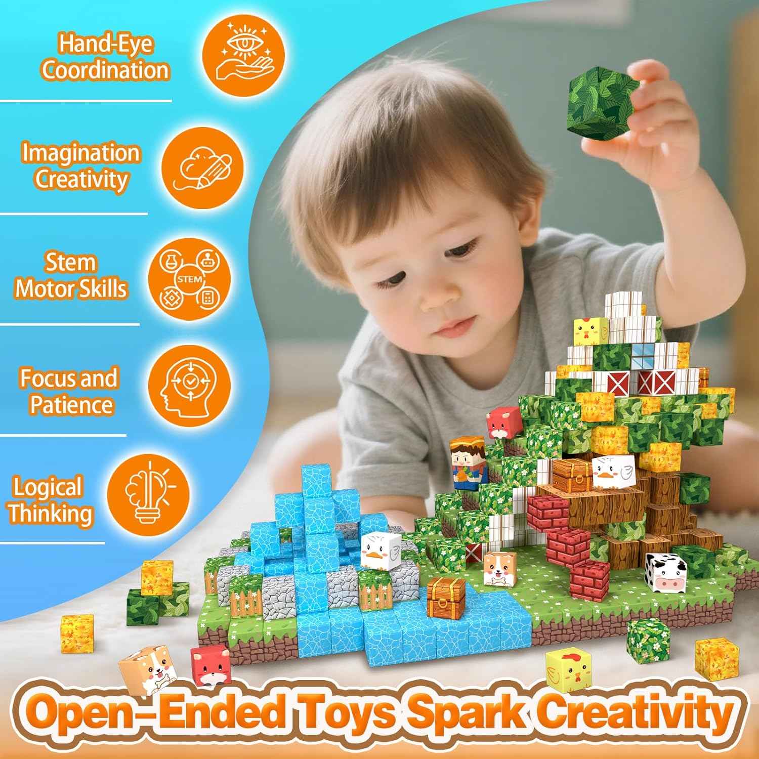 Payleeg magnetic blocks forest animals set, 5-7, 8-12 pieces for kids, STEM montessori sensory toys, travel outdoor gifts