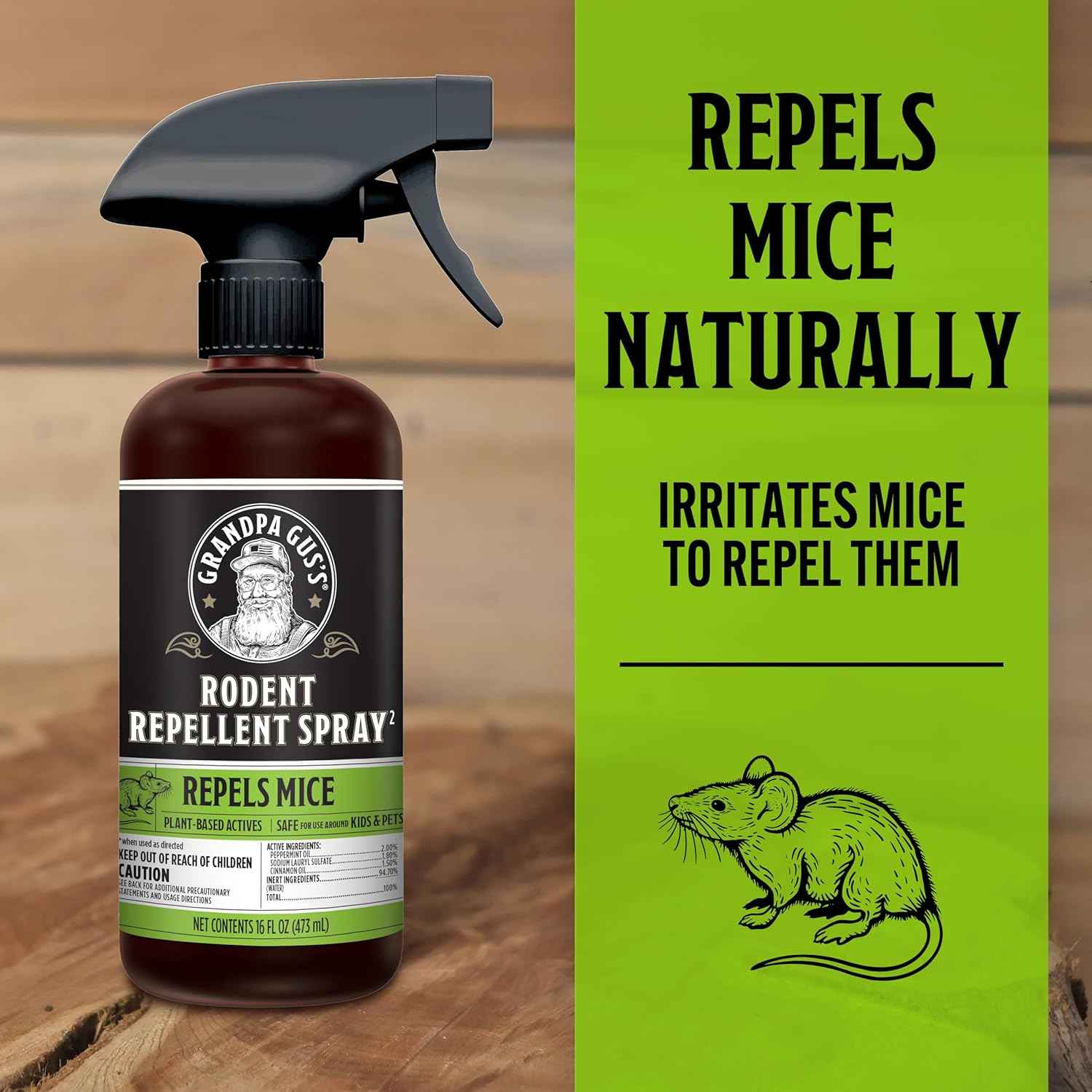grandpa gus's rodent repellent spray, 16 fl oz, peppermint & cinnamon oil, natural pest control, mouse & rat prevention