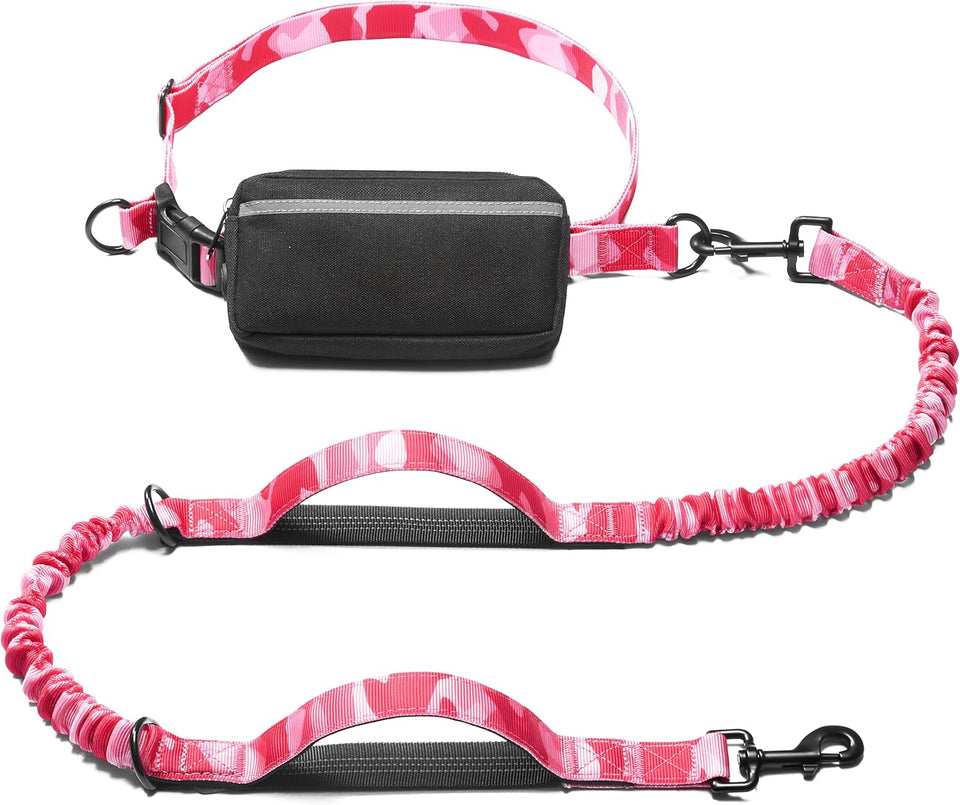 iYoShop hands-free dog leash with zipper pouch and dual padded handles for medium and large dogs (large, 25-120 lbs, black)