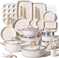CAROTE 21Pcs Pots and Pans Set, Nonstick Cookware Sets, White Granite Induction Cookware Non Stick Cooking Set w/Frying Pans & Saucepans(PFOS, PFOA Free)