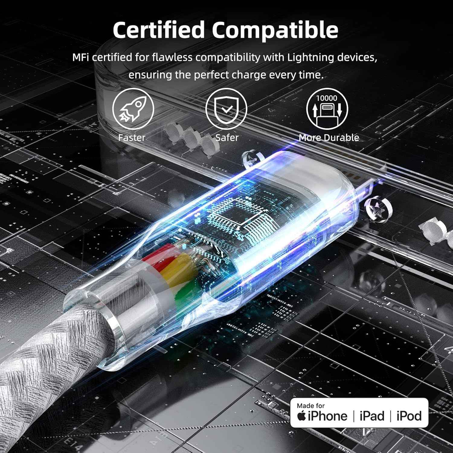 iphone 3 pack 10ft lightning nylon braided apple mfi certified fast charging cord