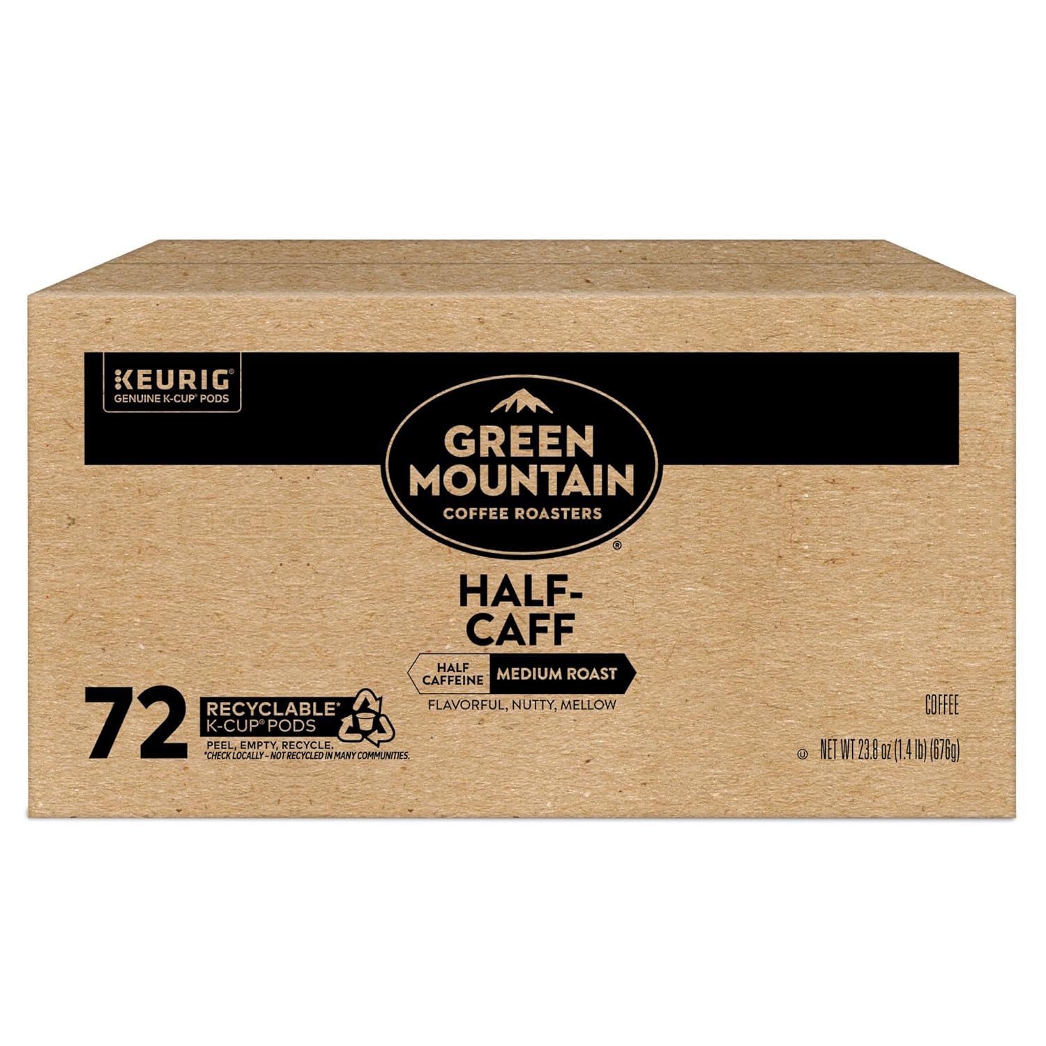 Green Mountain Coffee Roasters Half Caff, Medium Roast, 72 Count Keurig K-Cup pods