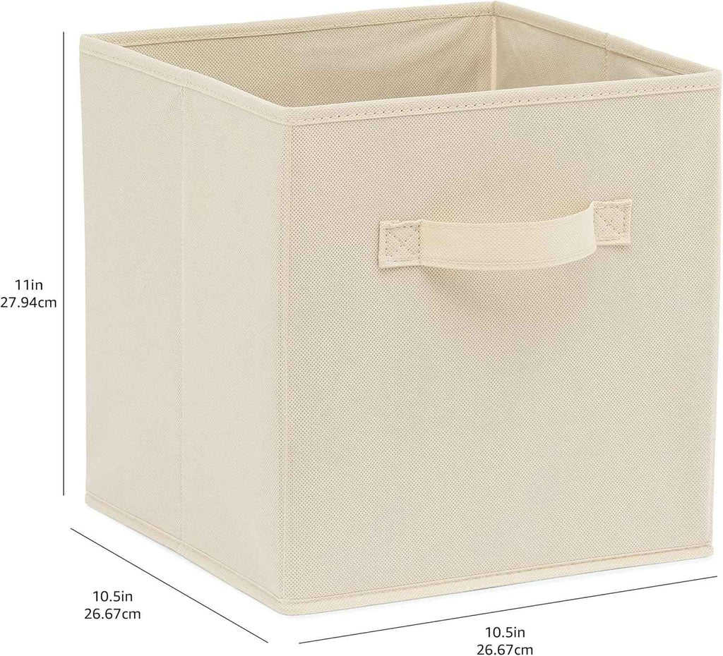 Collapsible Fabric Storage Cubes with Handles, Beige, 10.5 x 10.5 x 11-inch, Pack of 6