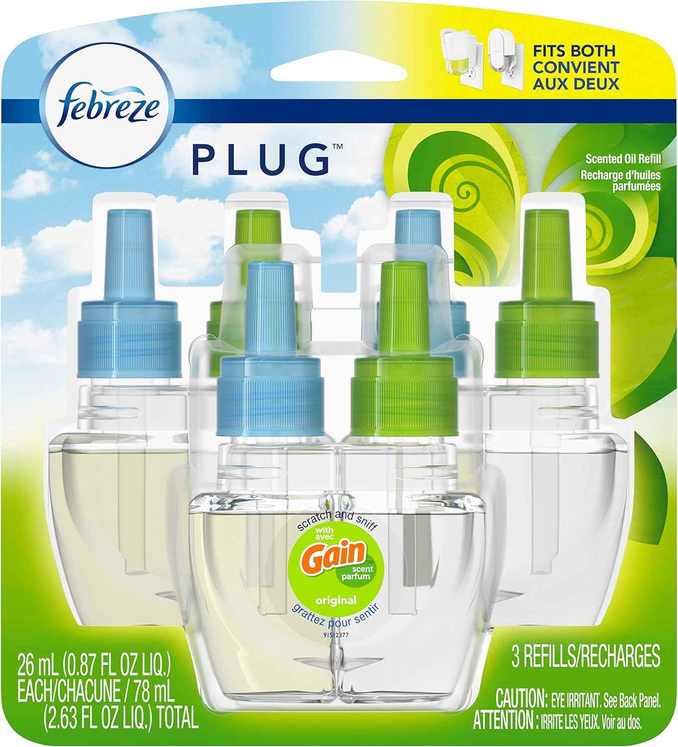 Febreze Plug In Air Freshener, Odor-Fighting Scented Oil Refill, Air Fresheners for Home and Bathroom and Kitchen, Long Lasting for Strong Odors, Sweet Watermelon Vine Scent, 0.87oz Refill, 3 Count