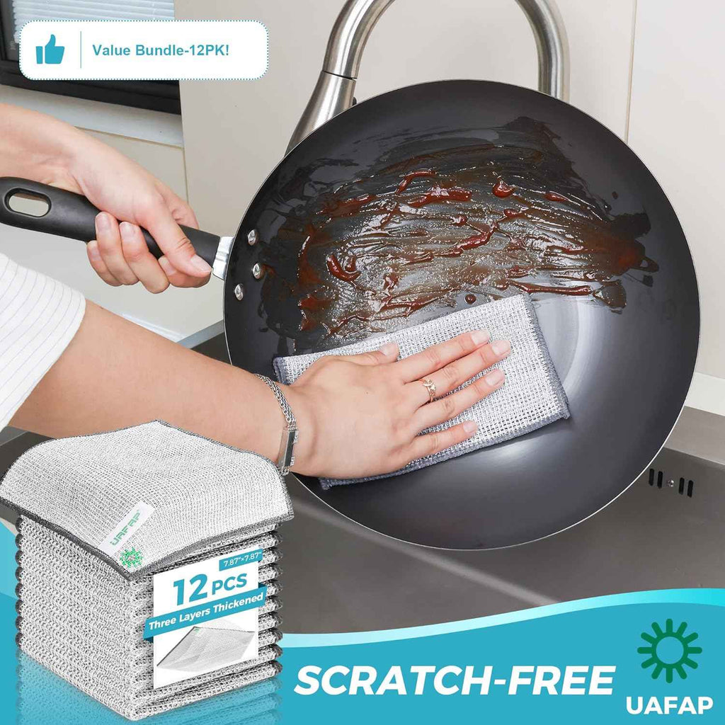 12 PCS Non Scratch Wire Dishcloth, Cleans Fast Without Scratching, Stands Up to Stuck-on Grime, Multi-Surface Safe, Wire Dishwashing Rag Cleaning Power for Everyday Jobs 7.87“ x 7.87”