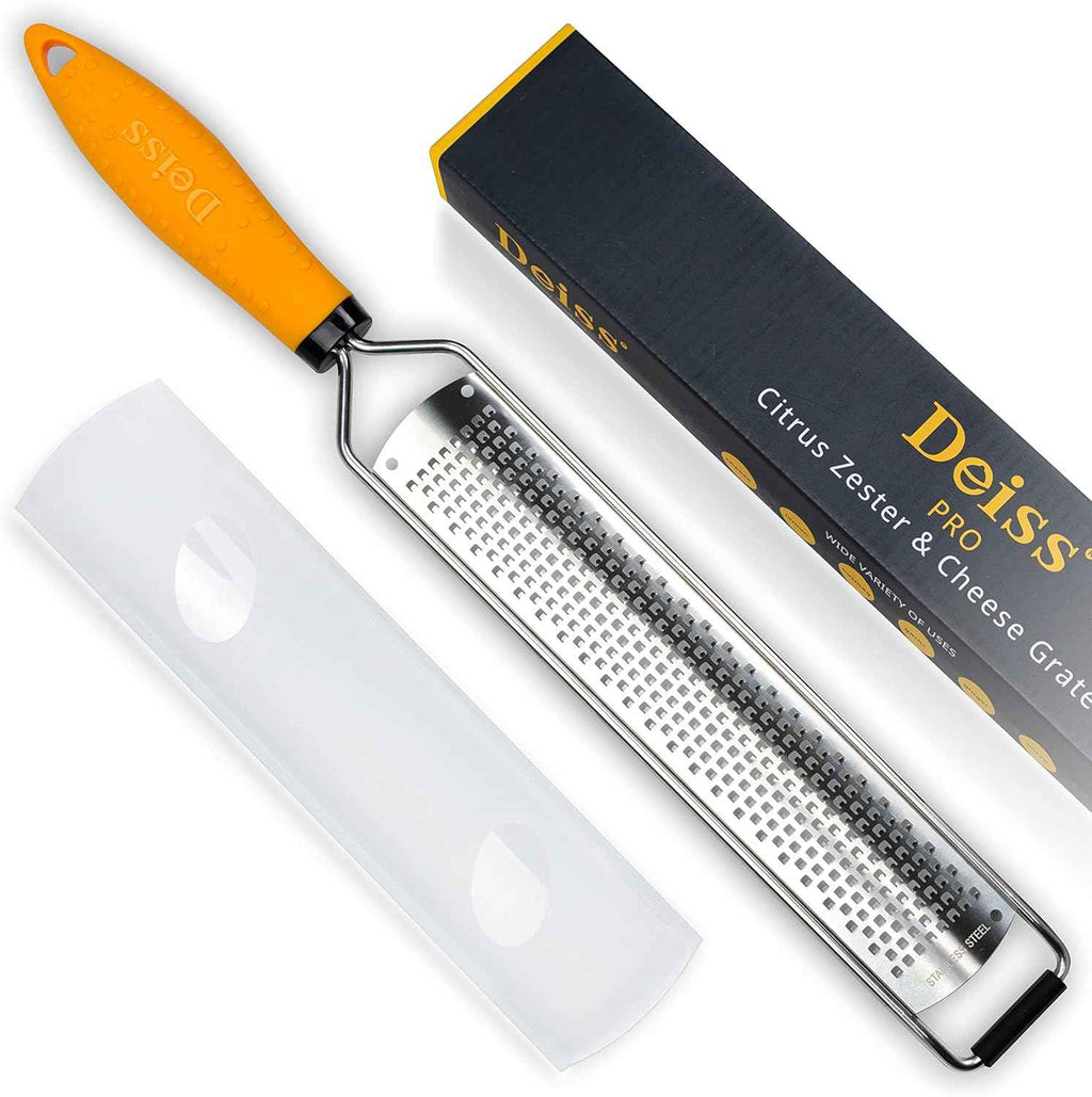 Deiss PRO Citrus Lemon Zester & Cheese Grater - Razor-Sharp Stainless Steel Blade + Protect Cover - Dishwasher Safe Grater for Parmesan, Citrus, and More