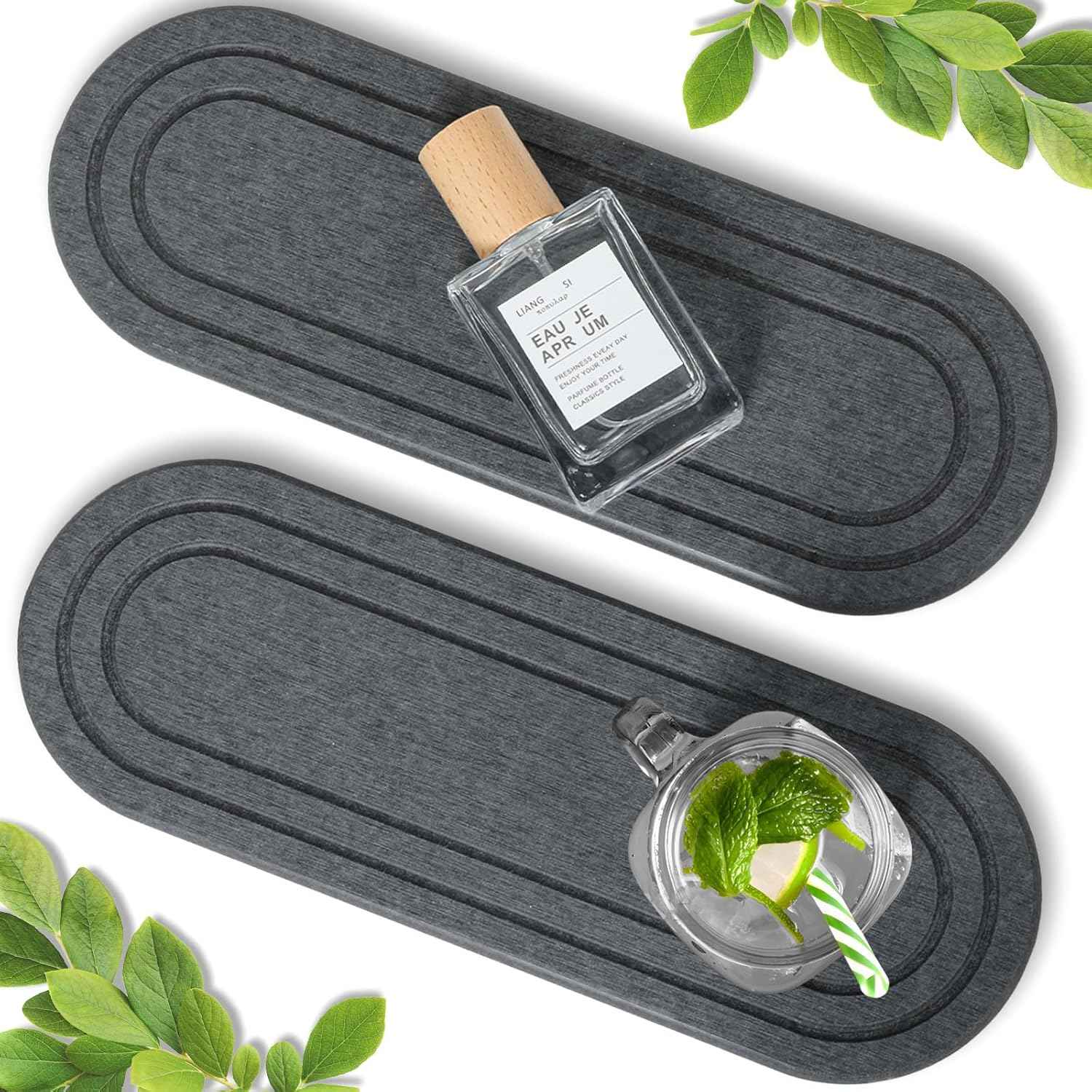 3PCS Water Absorbing Stone Tray, DryingNeat Diatomite Stone Sink Tray, Instant Dry Sink Coasters, Kitchen Sponge Hand Soap Holder, Countertop Fast Drying Counter Trays,8 * 4inch and 4 * 4inch