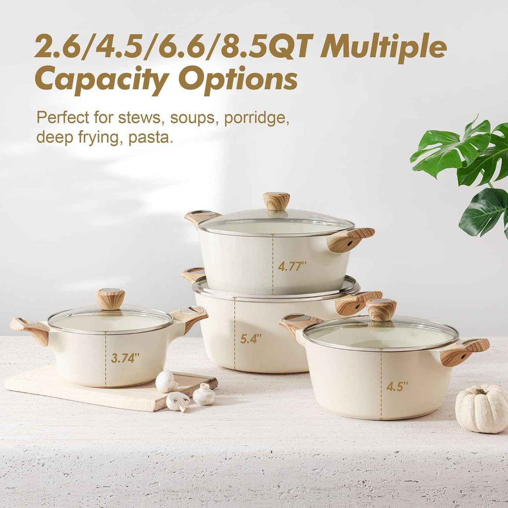 SENSARTE Ceramic Nonstick Stock Pot with Lid, 2.6/4.5/6.6/8.5 QT, PFOA PFAS PTFE Free, Induction Compatible, White, Large Cooking