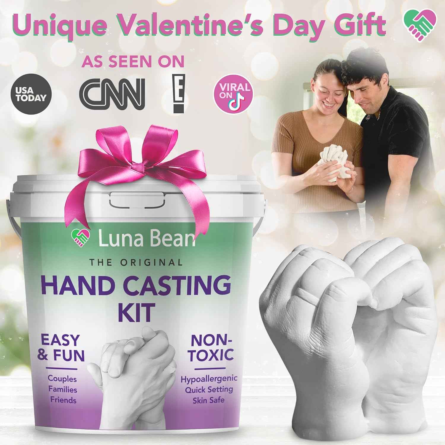 Luna Bean Hand Casting Kit - Original Hand Mold Kit for Couples - Valentine's Day Gifts for Him and Her