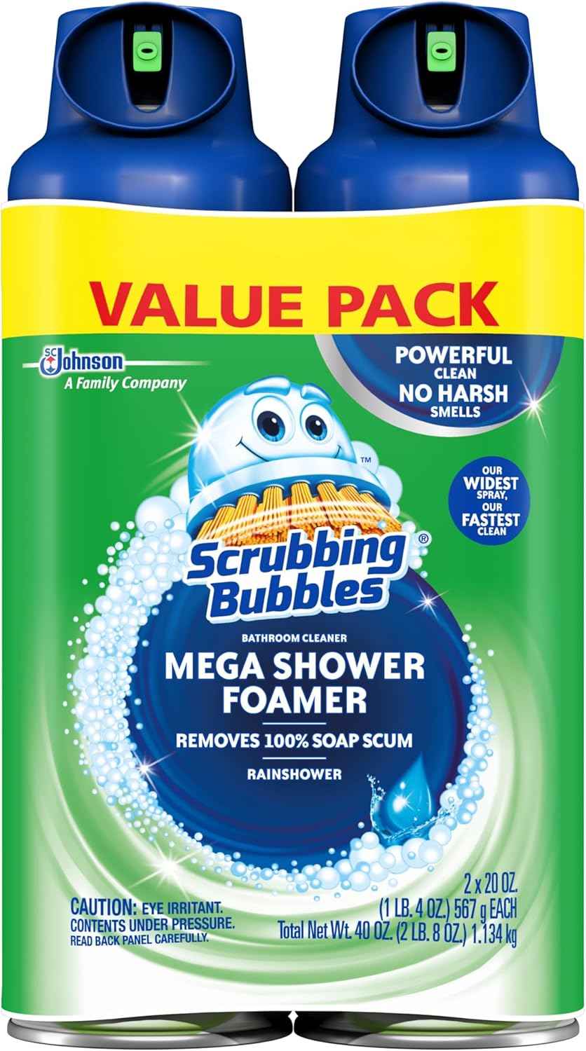 Scrubbing Bubbles Mega Bathroom and Shower Foamer Aerosol, Rainshower Scent, 2-Pack