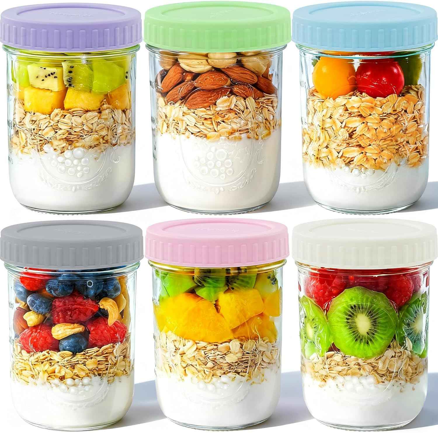 Miuyhji Wide Mouth Mason Jars 16 oz with Lids [6 Pack], Canning Jars with Metal Airtight Lids and Bands, 16 oz Glass Jars for Fermenting, Pickling, Freezing, Preserving, Meal Prep, Jar Décor