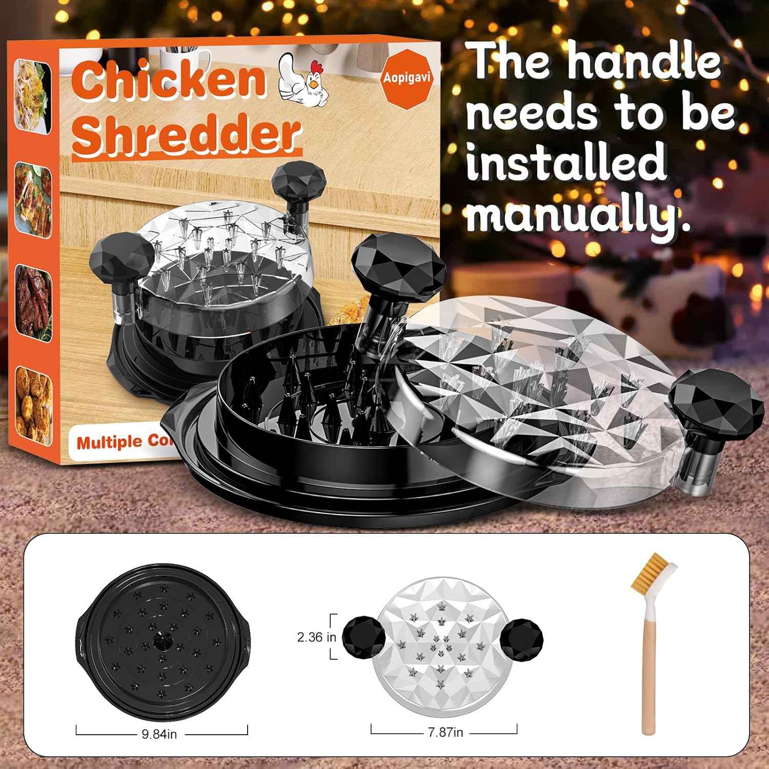 chicken shredder tool twist stable anti-slip bpa free meat shredder with brush black