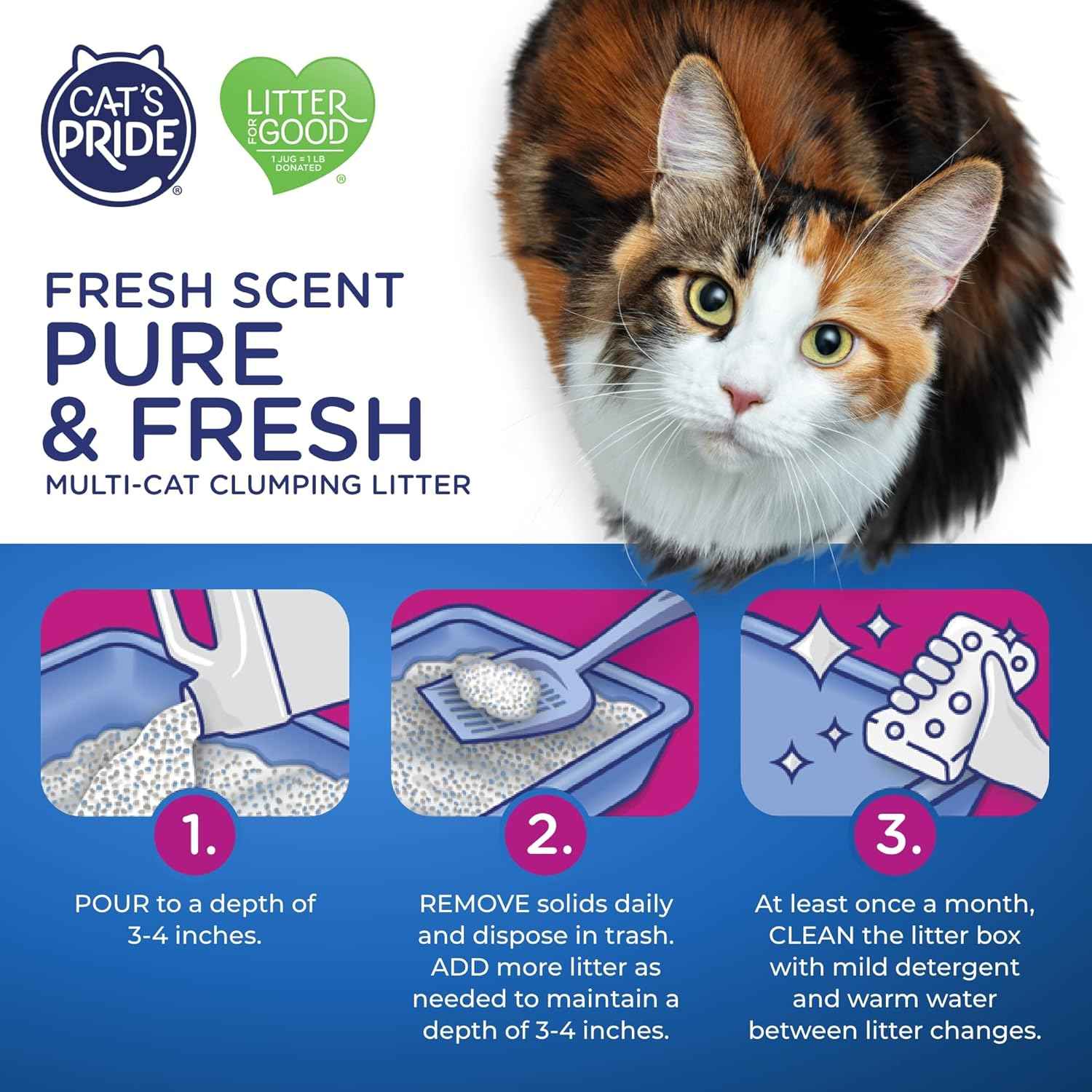 Cat's Pride Premium Lightweight Clumping Litter: Pure & Fresh - Up to 10 Days of Powerful Odor Control - Multi-Cat, Scented, 10 Pounds