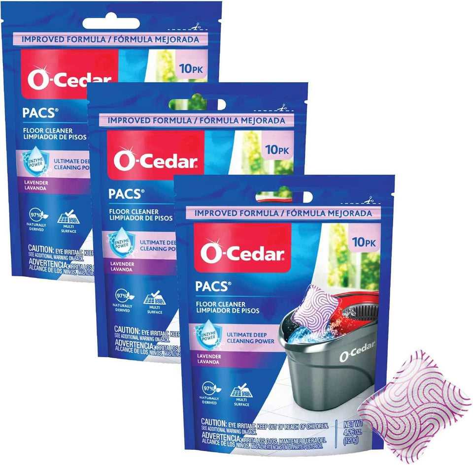 O-Cedar PACS Hard Floor Cleaner, Lavender Scent 10 Count (1-Pack) | Made with Naturally-Derived Ingredients | Safe to Use on All Hard Floors | Perfect for Mop Buckets