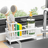 Cisily Silver Sponge Holder for Kitchen Sink, Sink Caddy Organizer with High Brush Holder, Kitchen Countertop Organizers and Storage Essentials, Rustproof 304 Stainless Steel, Soap Dispenser Organize