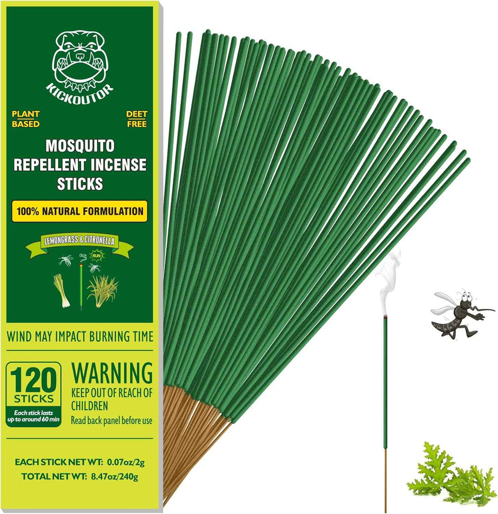 Kickoutor Mosquito Repellent Outdoor Patio 120 PCS Citronella Oil Mosquito Incense Sticks Natural Organic