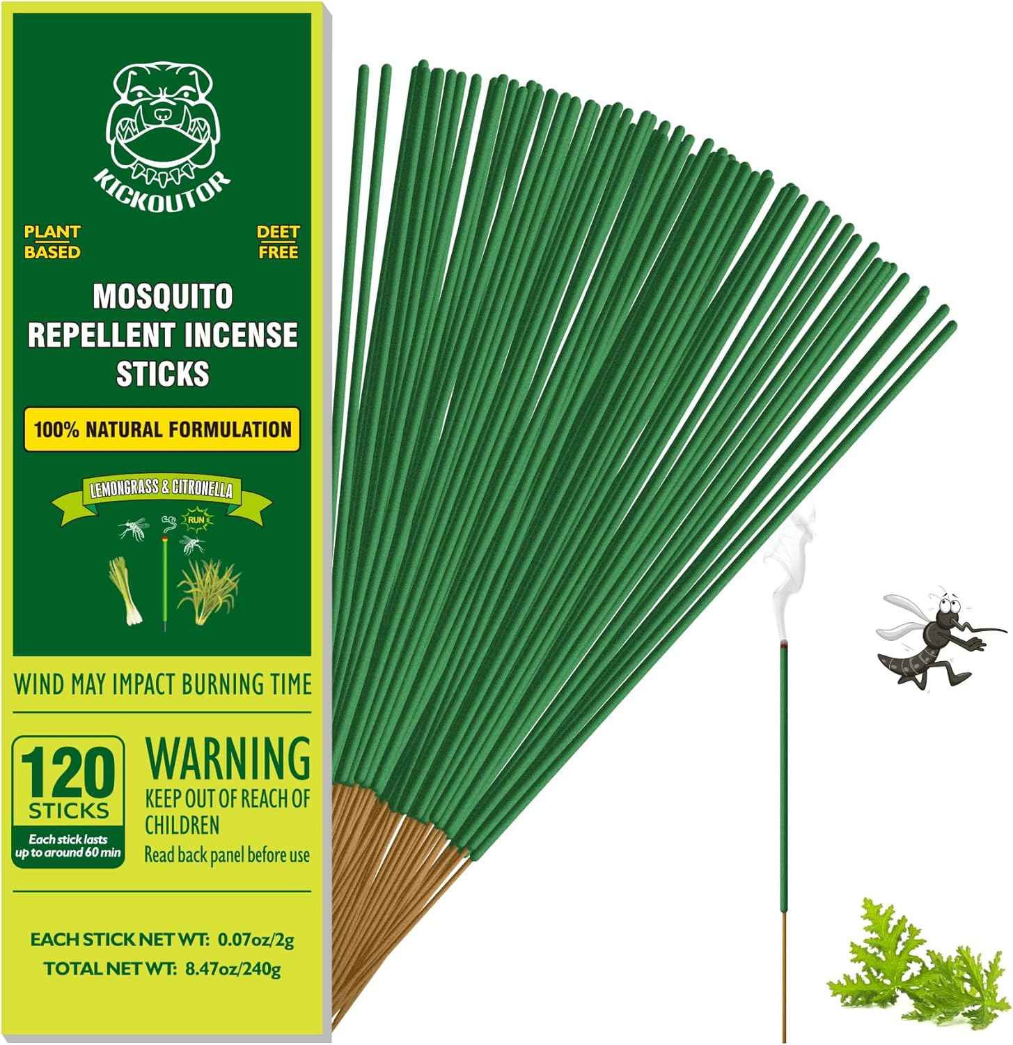 Kickoutor Mosquito Repellent Outdoor Patio 120 PCS Citronella Oil Mosquito Incense Sticks Natural Organic