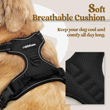 rabbitgoo Dog Harness No PLll with 2 Leash Clips, Adjustable Soft Padded, Reflective Oxford No Choke Pet Vest with Easy Control Handle for Large Dogs, Black, L