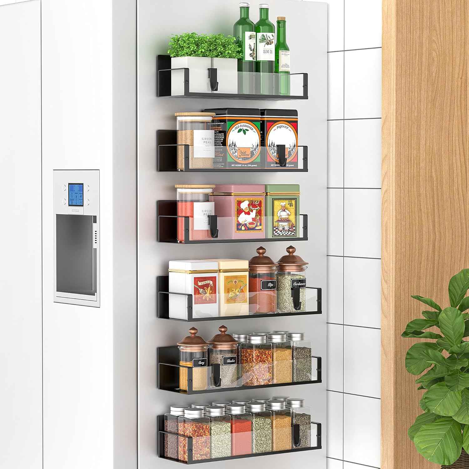 Metal 4 Pack Magnetic Spice Storage Rack Organizer for Refrigerator and Oven, Black Fridge Organizers and Storage