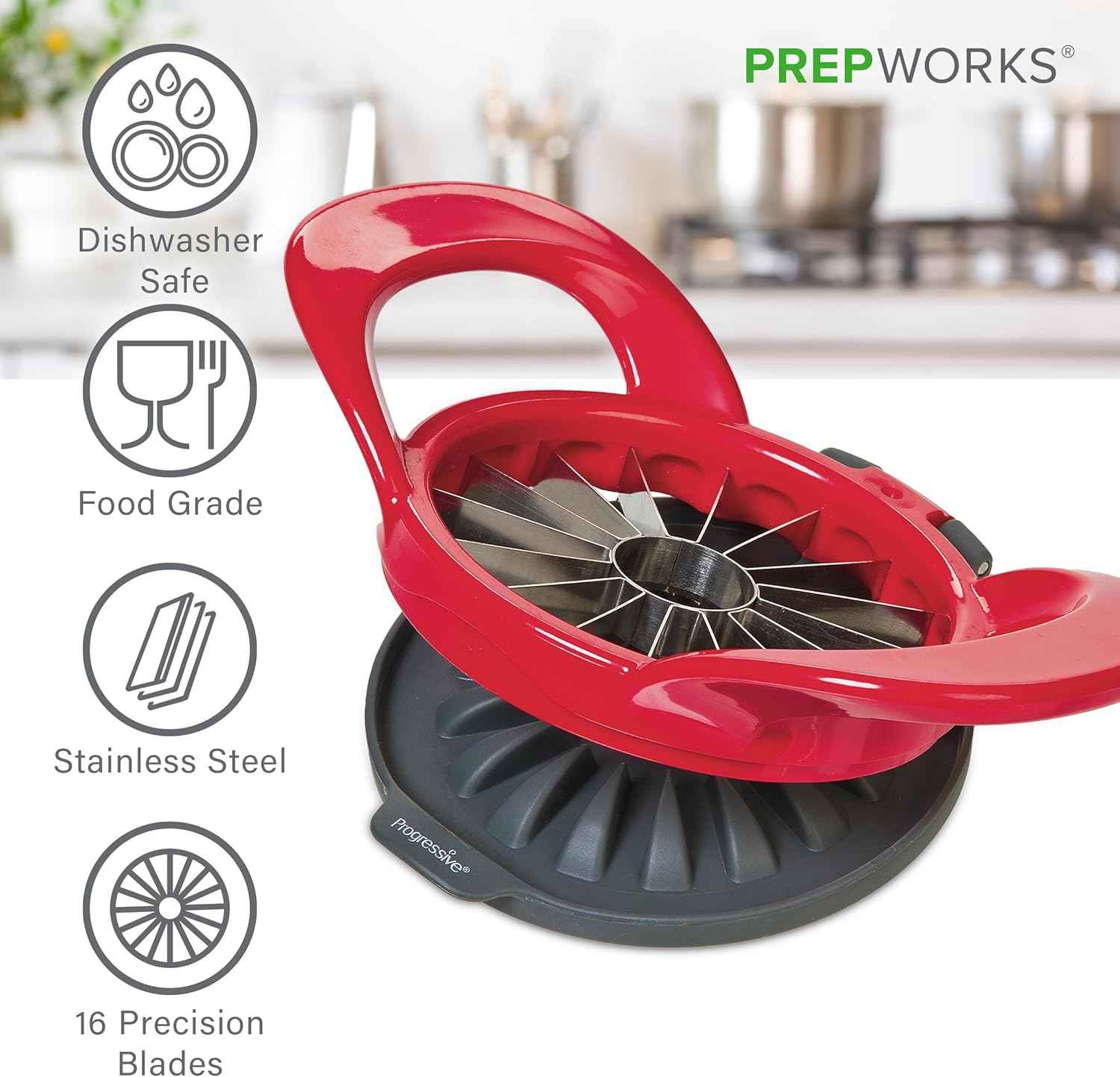 PrepWorks 16-Slice Dishwasher Safe Apple Slicer and Corer with Safety Cover for Quick and Easy Food Prep