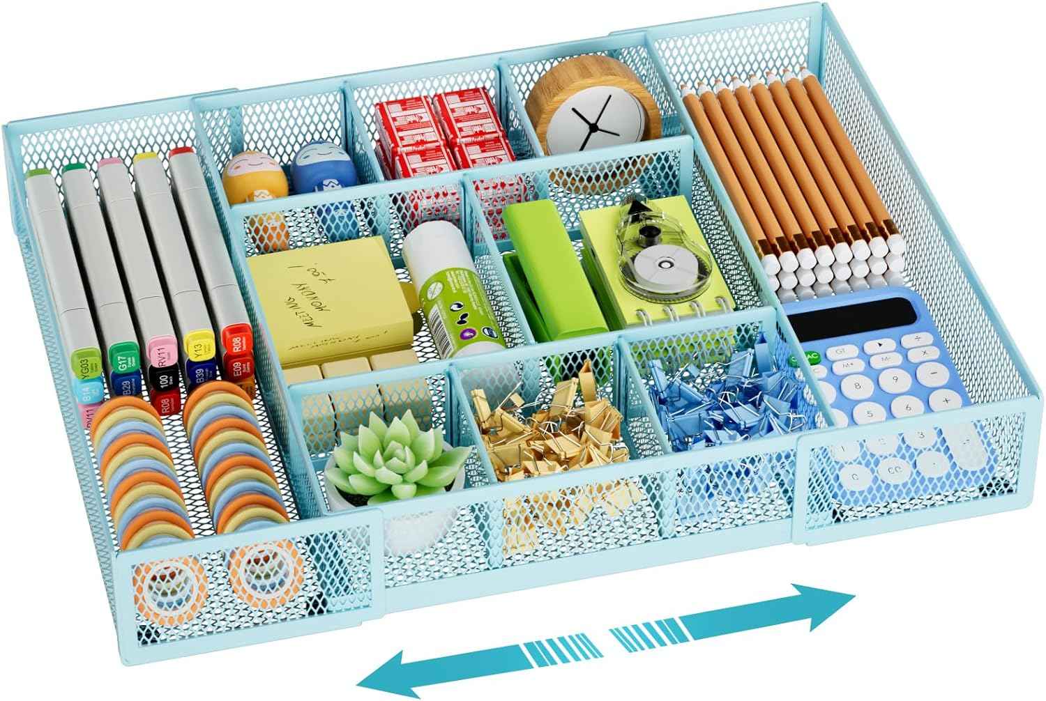 Marbrasse Expandable Desk Drawer Organizer, Mesh Drawer Organizer Tray with 10 Adjustable Compartments, Desk Organizers and Accessories, 5 Dividers Drawer for Office Supplies, Makeup & Vanity (Black)
