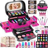 Hollyhi 58 Pcs Kids Makeup Kit for Girl, Princess Toys Real Washable Cosmetic Set with Mirror, Kids Makeup Sets for Girls, Play Make Up Birthday Gifts for 3 4 5 6 7 8 9 10 11 12 Years Old Kid (Rose)
