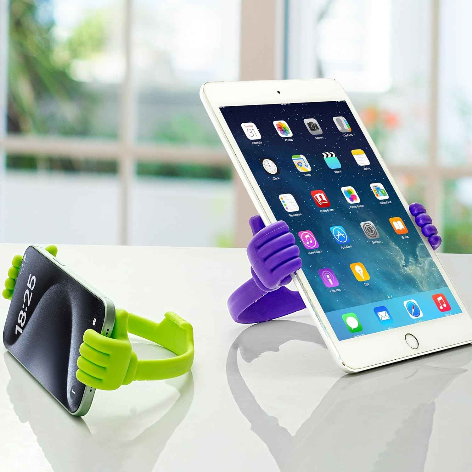 Honsky green/purple thumbs-up phone stand for tablets, e-readers and smart phones - 2 count