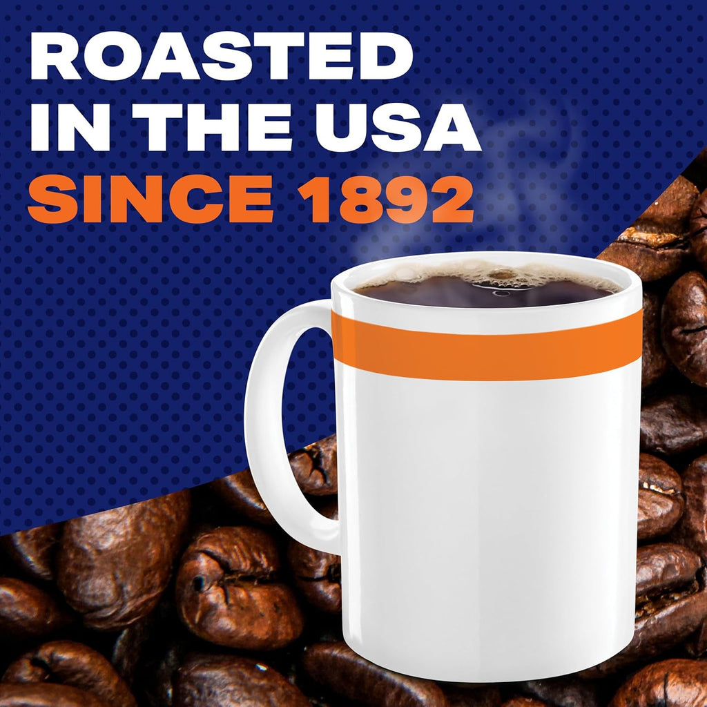 maxwell house half caff original medium roast ground coffee, 25.6 oz canister, smooth and rich, consistently great taste
