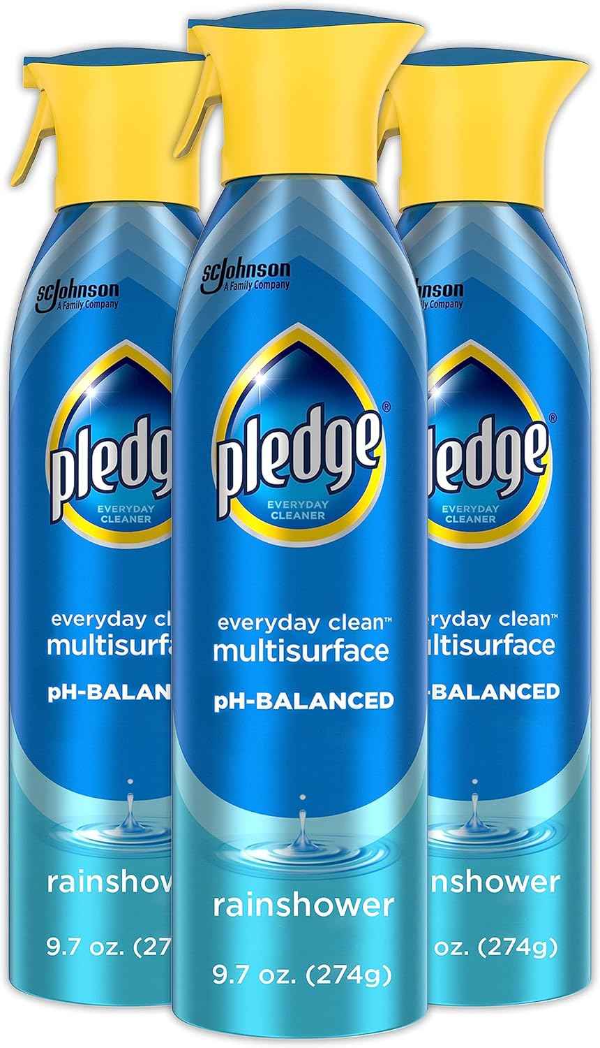 Pledge pH-Balanced Multisurface Spray, 9.7oz (Pack of 3), Everyday Cleaner, Rainshower Scent