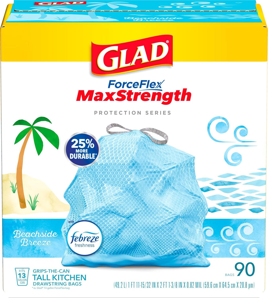 Glad Tall Kitchen Trash Bags 13 Gallon, MaxStrength Cherry Blossom Garbage Bags, Drawstring, 90 Count - ShopUS