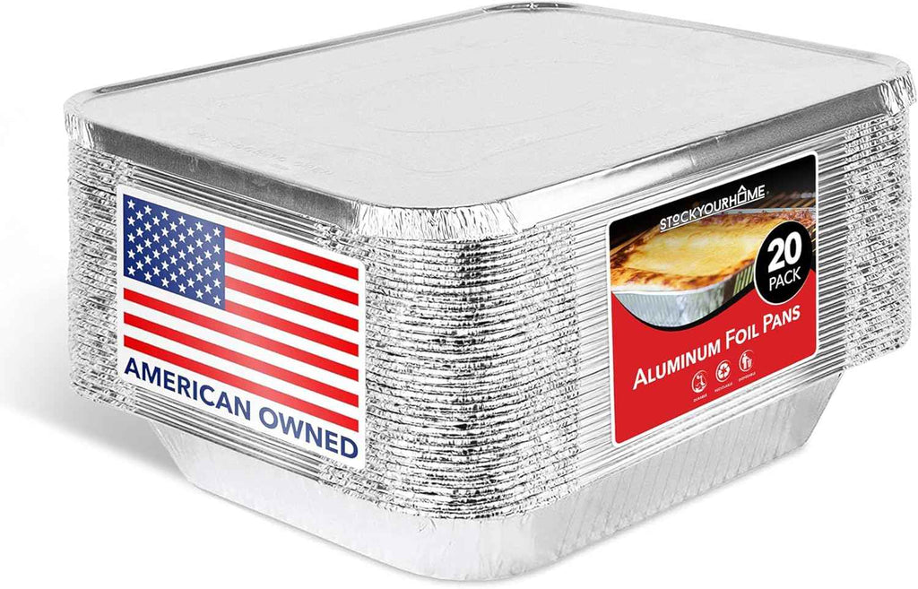 Stock Your Home Aluminum Pans 9x13 Disposable Foil Pans (30 Pack) - Half Size Steam Table Deep Trays - Tin Foil Pans Great for Cooking, Heating, Storing, Prepping Food