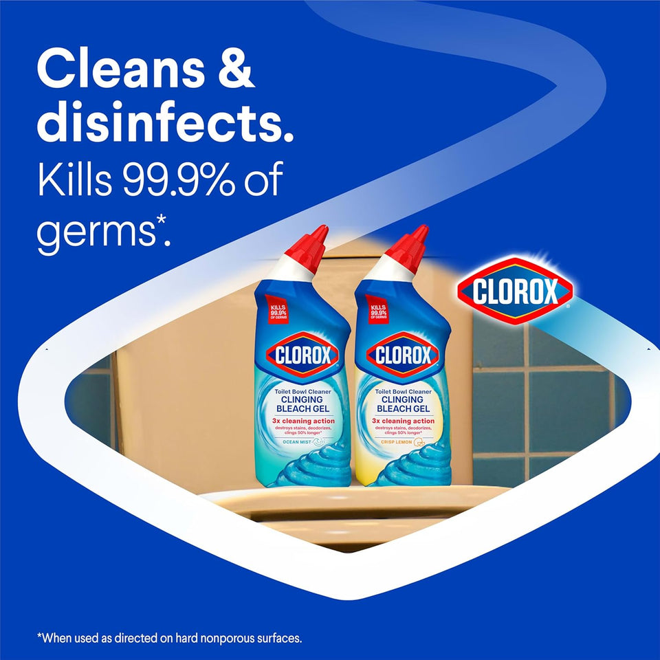 CLOROX Toilet Bowl Cleaner Clinging Bleach Gel, Ocean Mist, 24 Fl Oz, Pack of 2 (Package May Vary) - ShopUS