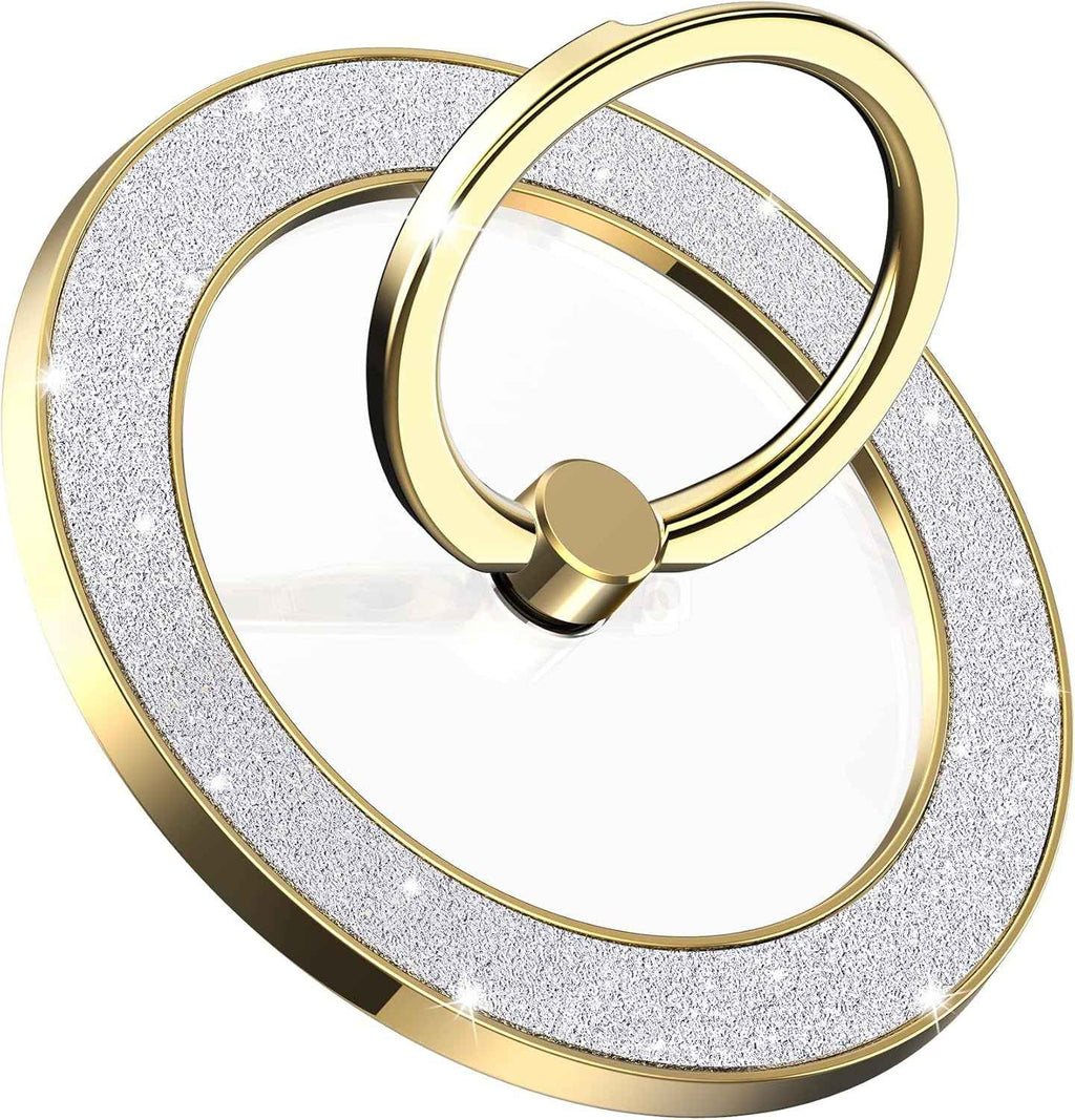 Magnetic Phone Ring Holder for MagSafe Cell Phone Grip Stand Finger Ring Stand Compatible with iPhone 17 16 15 14 13 12 Pro Max MagSafe Accessories Android. (Glitter Gold)