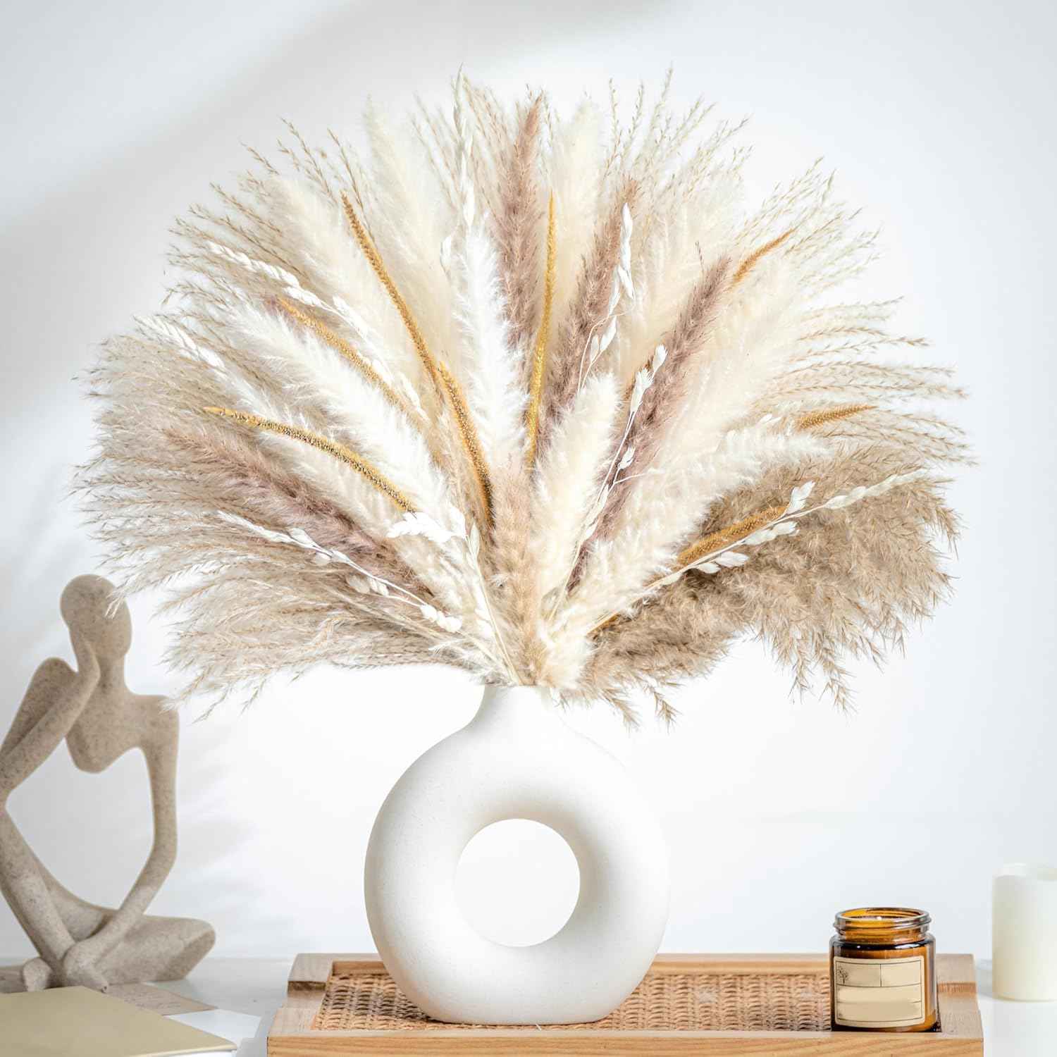 70PCS natural dried pampas grass boho home decor bouquet phragmites dried flowers bouquet