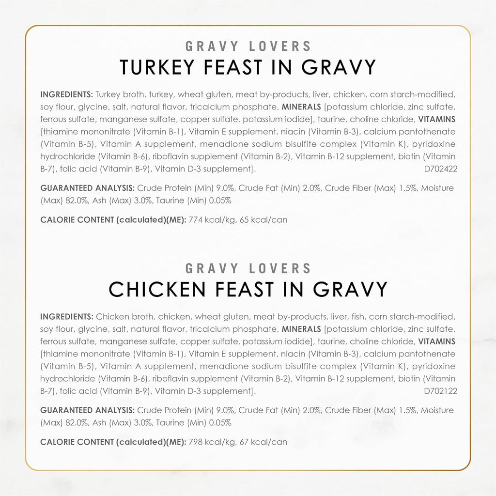 PLrina Fancy Feast Gravy Lovers Poultry and Beef Grilled Gourmet Wet Cat Food Variety Pack - (Pack of 24) 3 oz. Cans
