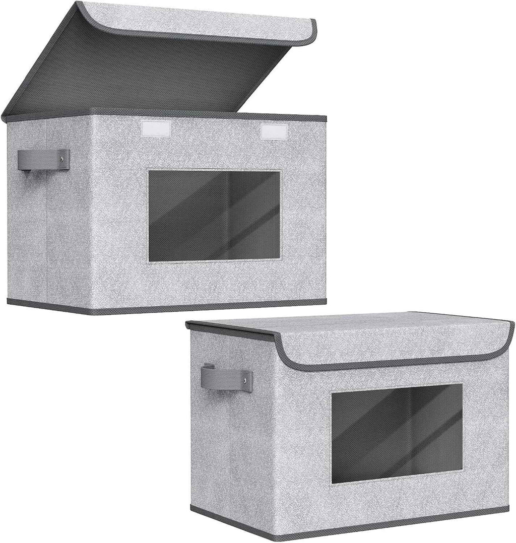 Univivi Fabric Foldable Storage Boxes [4-Pack] Large Collapsible Stackable Storage Bins with Lids, Closet Organizers and Storage Cube Basket for Home, Office, Bedroom (Gray, 17“ x 12” x 12")